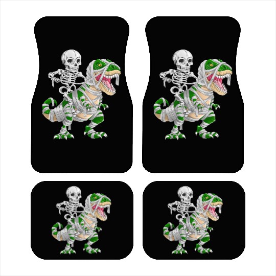 Skeleton Riding Mummy Dinosaur T rex Halloween Car Mats
