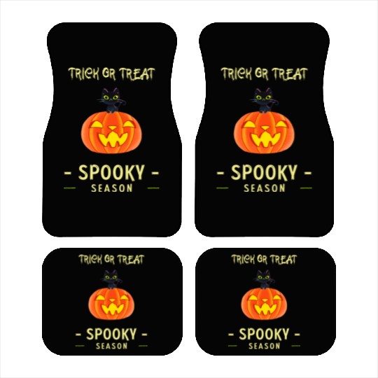 Spooky Season Trick or Treat Cat on Pumpkin Car Mats