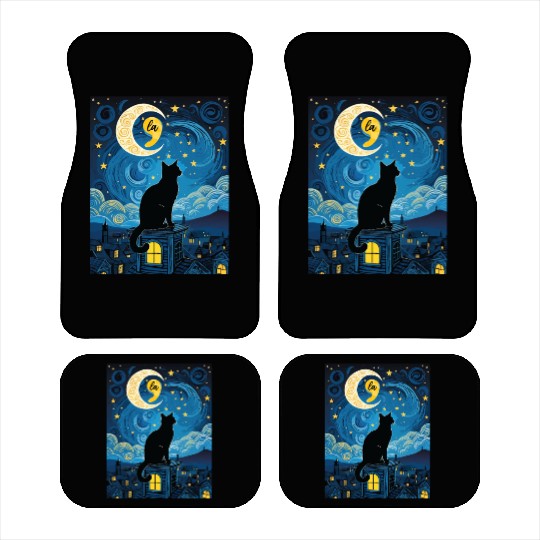 Halloween Starry Night Black Cat Comma La Harris Car Mats