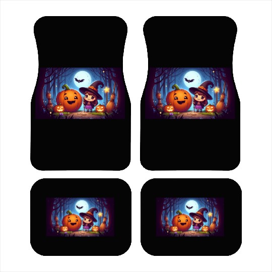 Halloween Witch and Jack-o'-Lantern Scene Car Mats