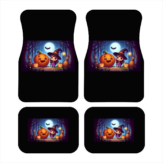 Halloween Witch and Jack-o'-Lantern Scene Car Mats