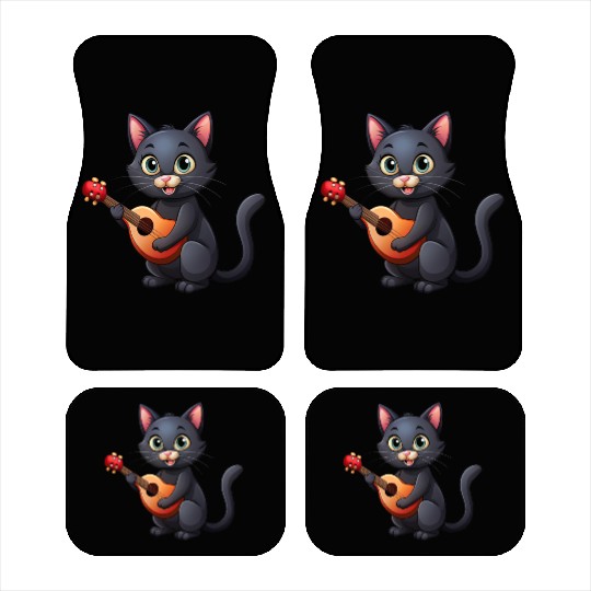 Black cat plays guitar Car Mats