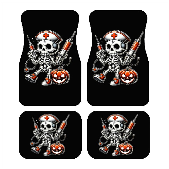 Skeleton Nurse with Medical Syringes Halloween Car Mats