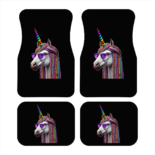 Rainbow Unicorn with Braids and Sunglasses Swag Car Mats