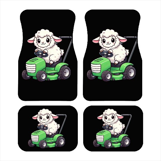 Funny sheep lawn mower farmer lamb grass Car Mats