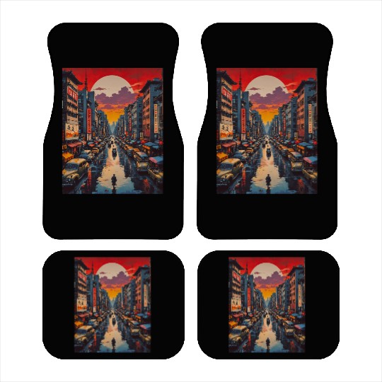Twilight Reflections in Neon City Car Mats