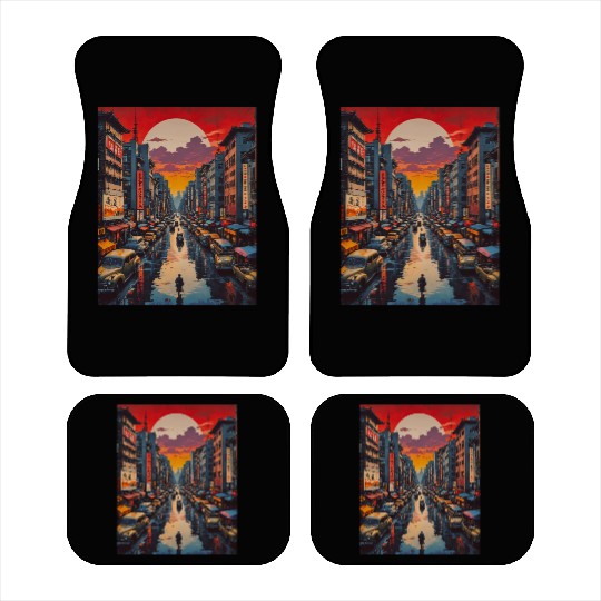 Twilight Reflections in Neon City Car Mats