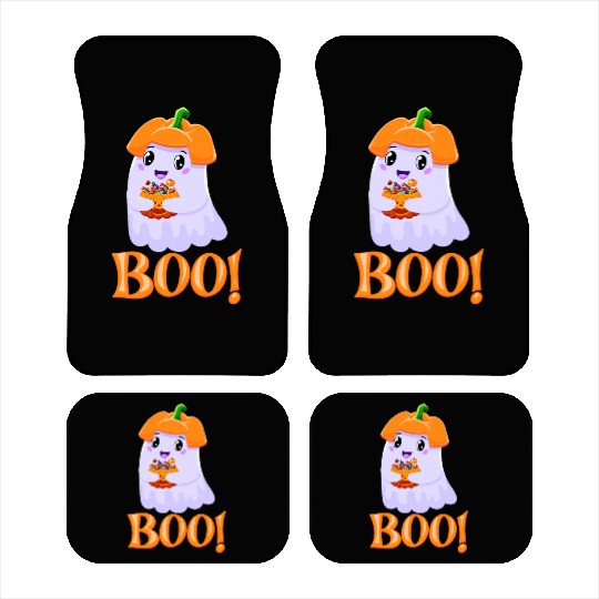 Cute Girl Ghost Boo! with Sweets Pumpkin Halloween Car Mats