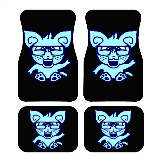 Nerd Cat Horn-rimmed Glasses Geek Smart Kitten Fun Car Mats