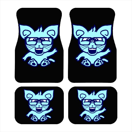 Nerd Cat Horn-rimmed Glasses Geek Smart Kitten Fun Car Mats