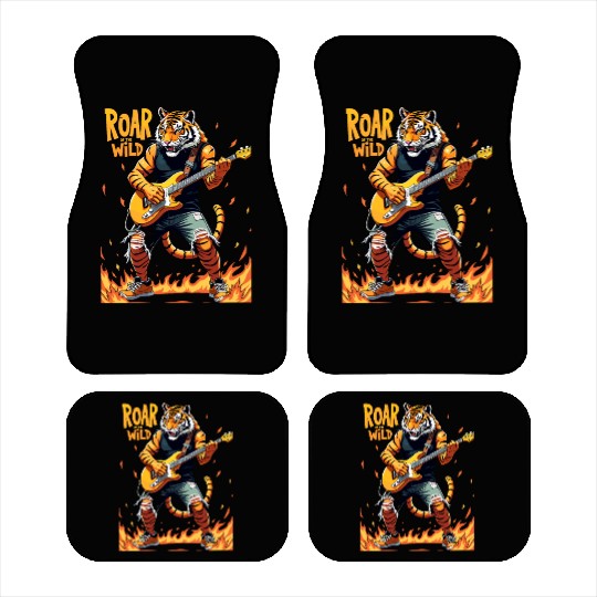 Roaring Guitarist Tiger Plays Electric Guitar Car Mats