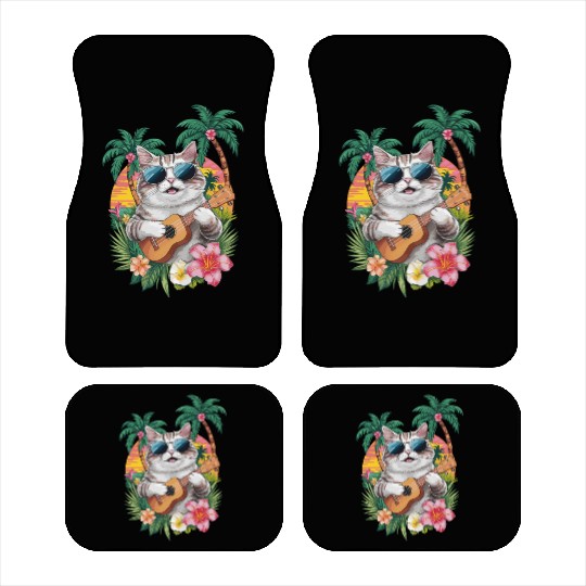 Cat Ukulele Sunglasses Tropical Vibes Car Mats