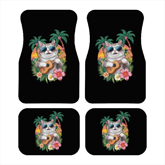 Cat Ukulele Sunglasses Tropical Vibes Car Mats