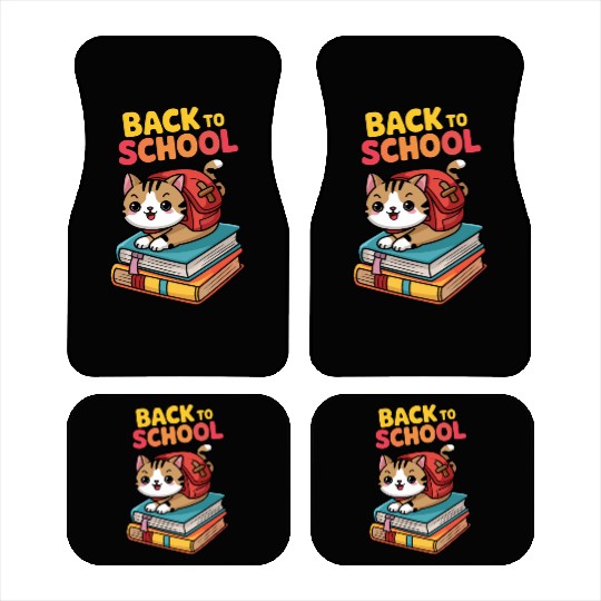 Playful Cat Back to School Illustration Car Mats
