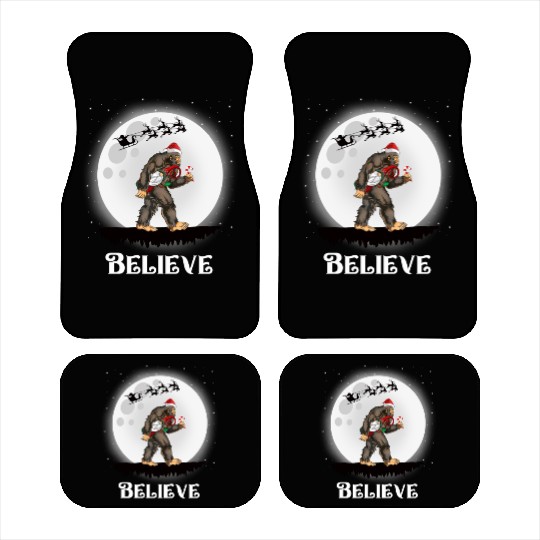 Believe Santa Bigfoot Carrying Gnome Christmas Car Mats