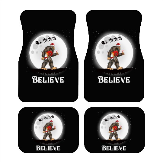 Believe Santa Bigfoot Carrying Gnome Christmas Car Mats