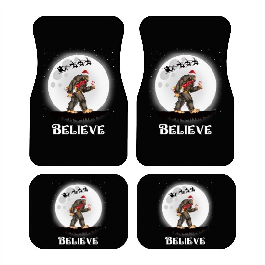 Believe Santa Bigfoot Carrying Gnome Christmas Car Mats