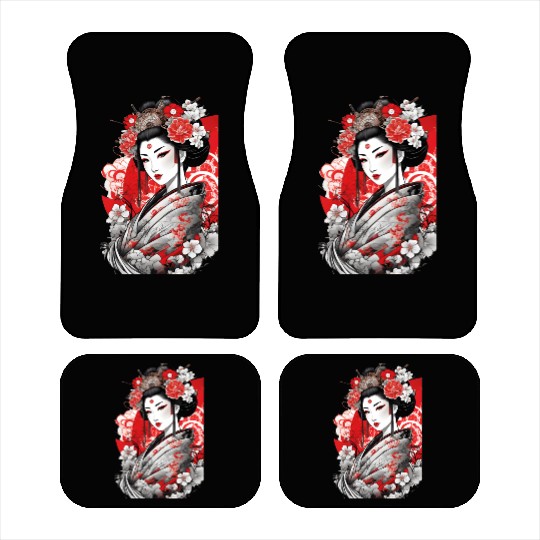 Elegant Geisha with Floral Kimono Car Mats