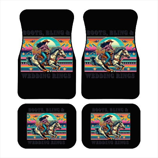 Retro 80's Cowgirl Rodeo | Boots, Bling, & Rings Car Mats