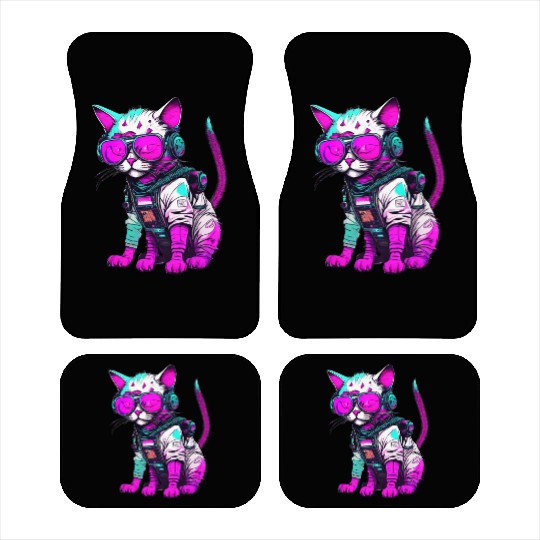 Punk Space Cat with Neon Goggles Car Mats