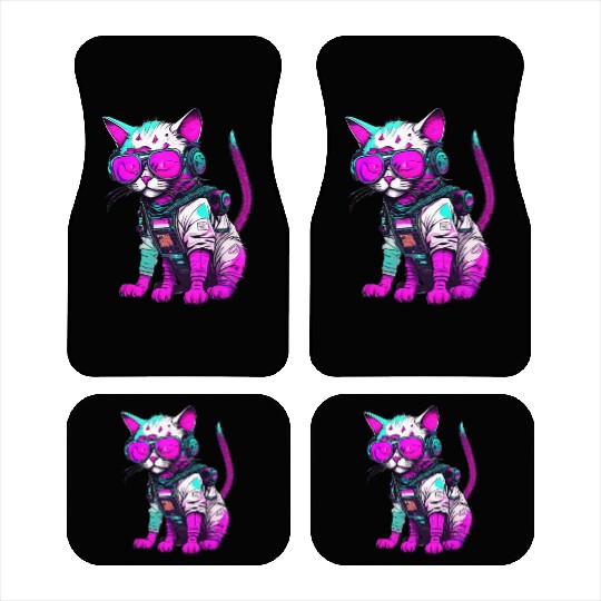 Punk Space Cat with Neon Goggles Car Mats