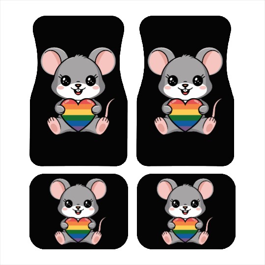 LGTBQ Cute Mouse Holding Rainbow Heart Car Mats