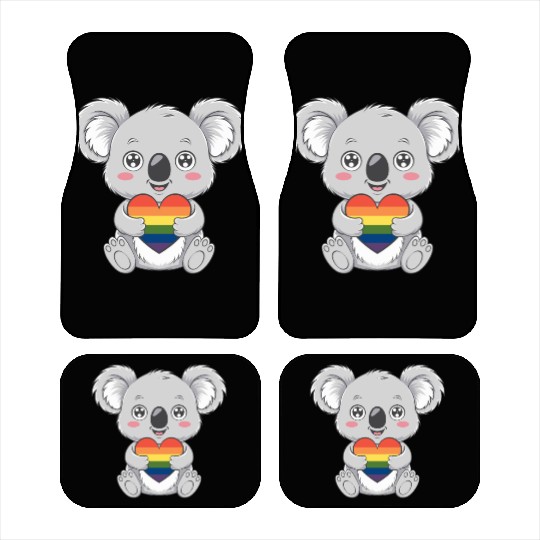 Cute Koala Holding Rainbow Heart LGTBQ Pride Car Mats