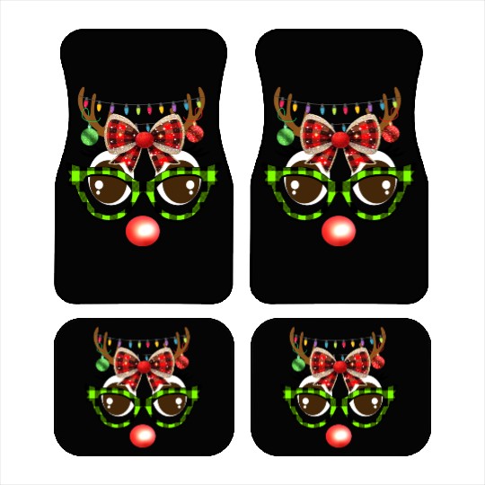 Reindeer face coquette bow Christmas Plaid Glasses Car Mats