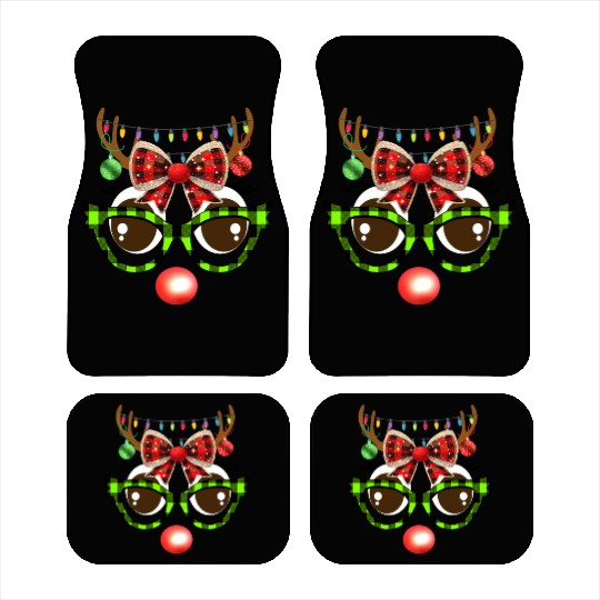 Reindeer face coquette bow Christmas Plaid Glasses Car Mats