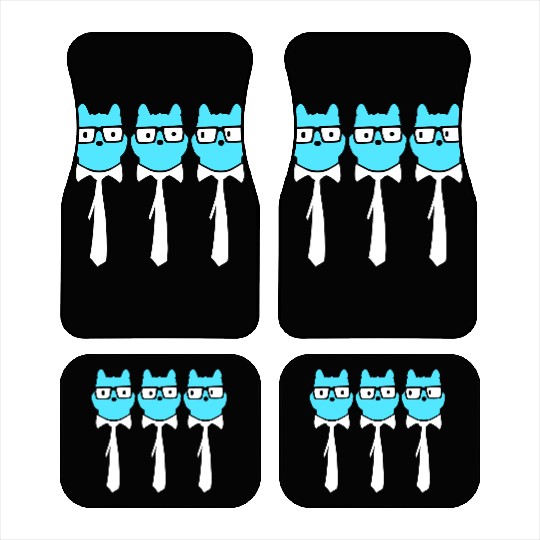 3 Smart Nerd Cat Horn-Rimmed Glasses Geek Tie Team Car Mats