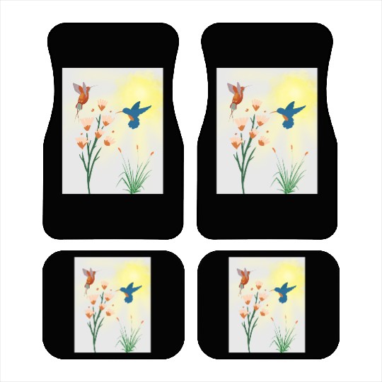 Minimalist Hummingbird and flowers Canvas Print Car Mats