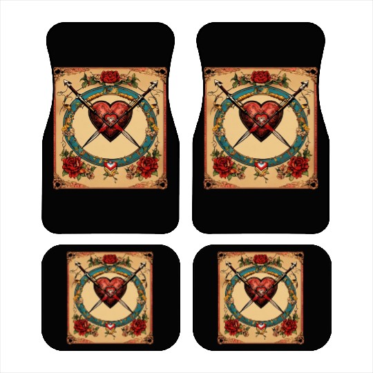 Traditional Tattoo Heart with Cupid Bow Car Mats