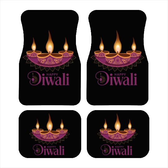 Happy Diwali with Beautiful Diya Lamps Car Mats
