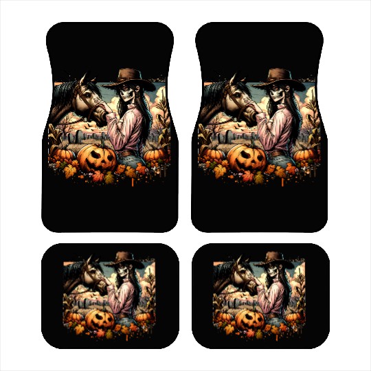 Haunting Cowgirl and Horse in Halloween Graveyard Car Mats