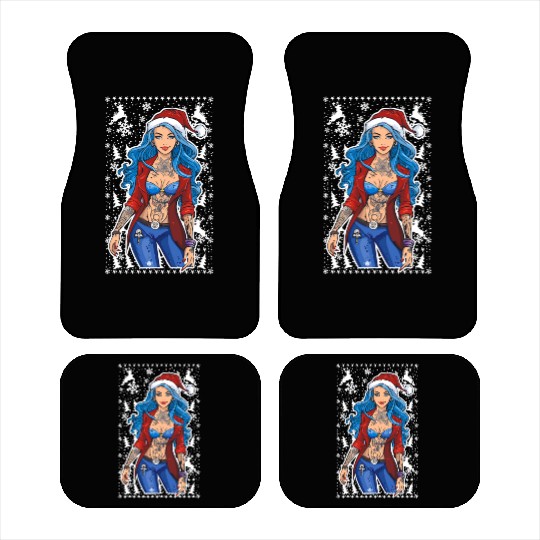 03 Sexy Christmas Woman Blue Hear Deer Tattoos Car Mats