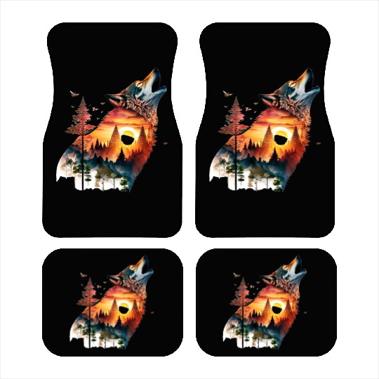 Vintage Wolf Moon Graphic Car Mats – Retro 90s