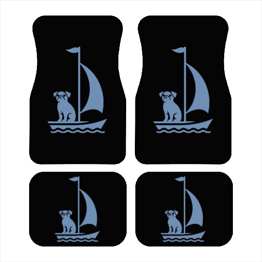 Pug in Boat Silhouette Sailing Minimalist Car Mats