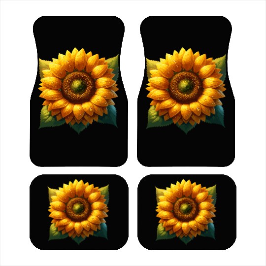 Vibrant Sunflower With Dew Drops Car Mats
