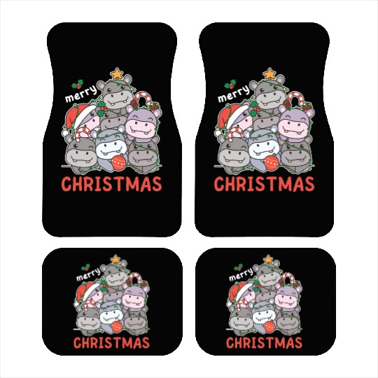 Hippo Christmas Tree Merry Christmas Car Mats