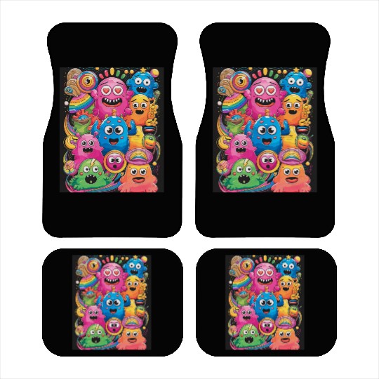 Neon Groovy Monsters Retro Psychedelic Vibes retro Car Mats
