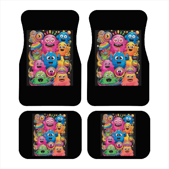 Neon Groovy Monsters Retro Psychedelic Vibes retro Car Mats