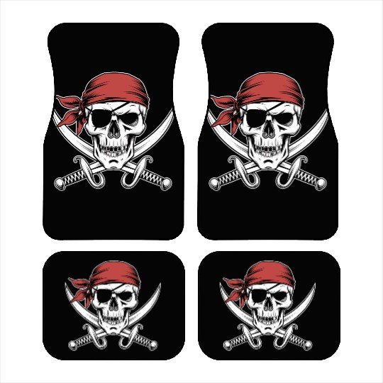 Pirate Skull Crossbones Red Bandana Jolly Roger Car Mats