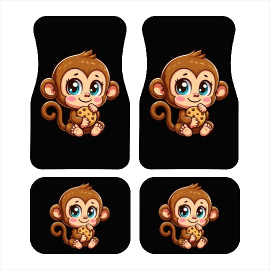 Cute Monkey Chimpanzee eating cookies cartoon Car Mats