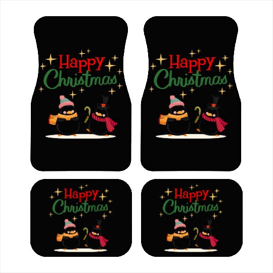 Cute cartoon penguins celebrating Christmas Car Mats