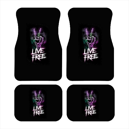"Live Free Neon Skeleton Hand Design" Car Mats