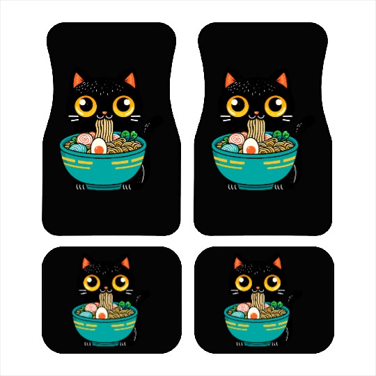 Funny Cat Eating Ramen Japanese Cat Ramen Noodles Car Mats