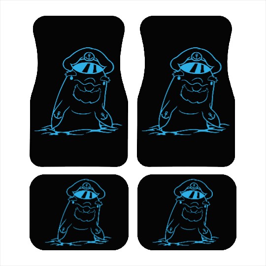 Funny Old Dolphin Ship Captain Cute Cartoon Comic Car Mats