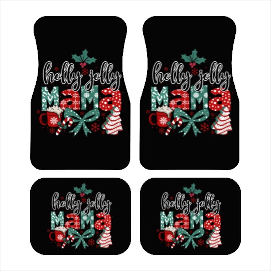 Holly Jolly Mama Coquette Bow Christmas Car Mats