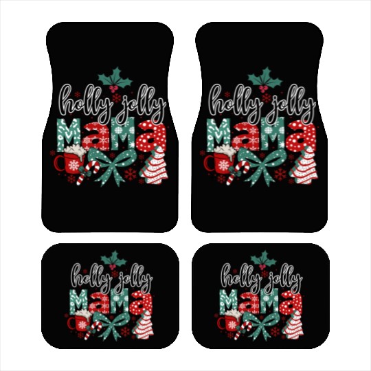 Holly Jolly Mama Coquette Bow Christmas Car Mats
