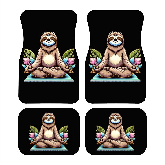 Meditative Sloth with Lotus Flowers Tranquility Car Mats